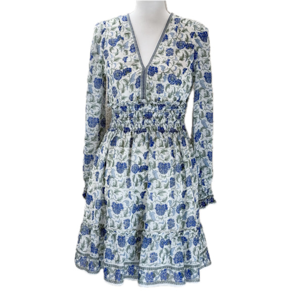 Max Studio Dresses & Skirts - Max Studio Floral Print Mini Dress Size S Smoked Waist V-Neck Long Sleeve Boho